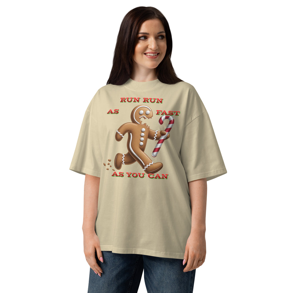 Gingerbread Man Unisex organic oversized high neck t-shirt — Stone — front