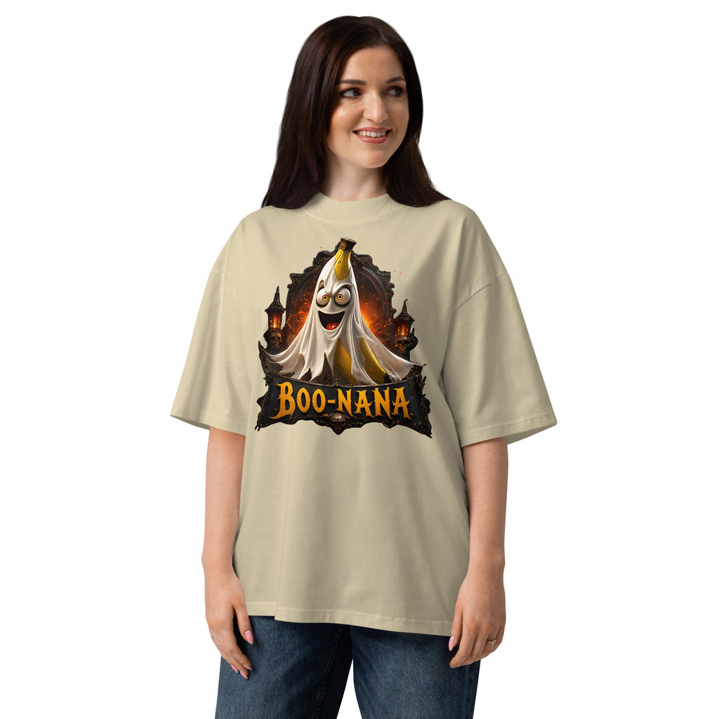 Halloween Banana Unisex organic oversized high neck t-shirt — Stone — front