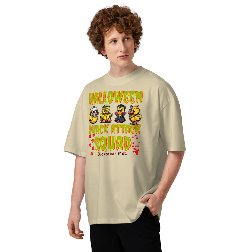 Halloween Quack Attack Unisex organic oversized high neck t-shirt — Stone — front
