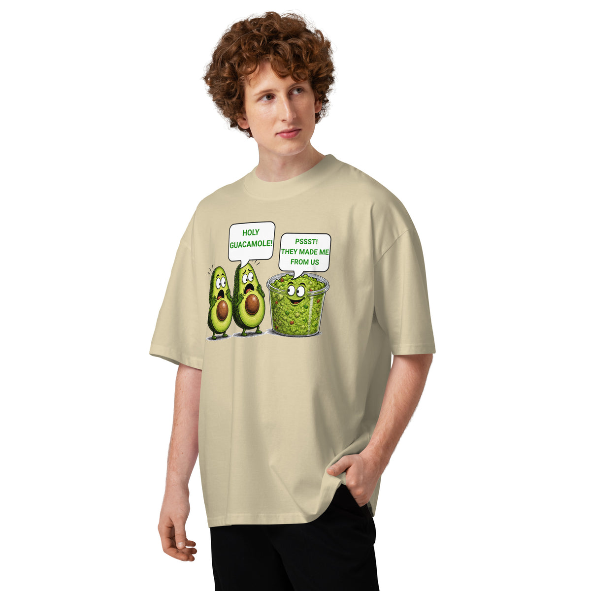 Holy Guacamole Unisex organic oversized high neck t-shirt — Stone — front