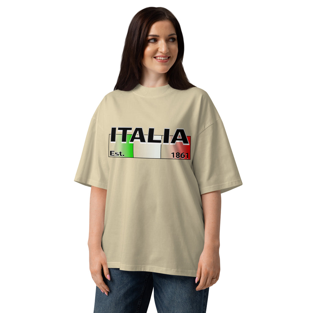 Italy Unisex organic oversized high neck t-shirt — Stone — front