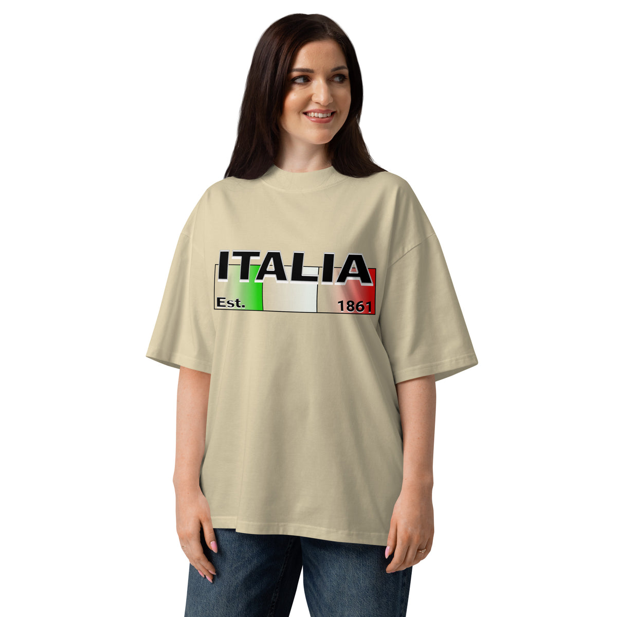 Italy Unisex organic oversized high neck t-shirt — Stone — front