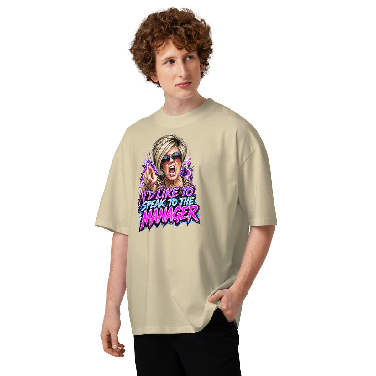 Karen Unisex organic oversized high neck t-shirt — Stone — front