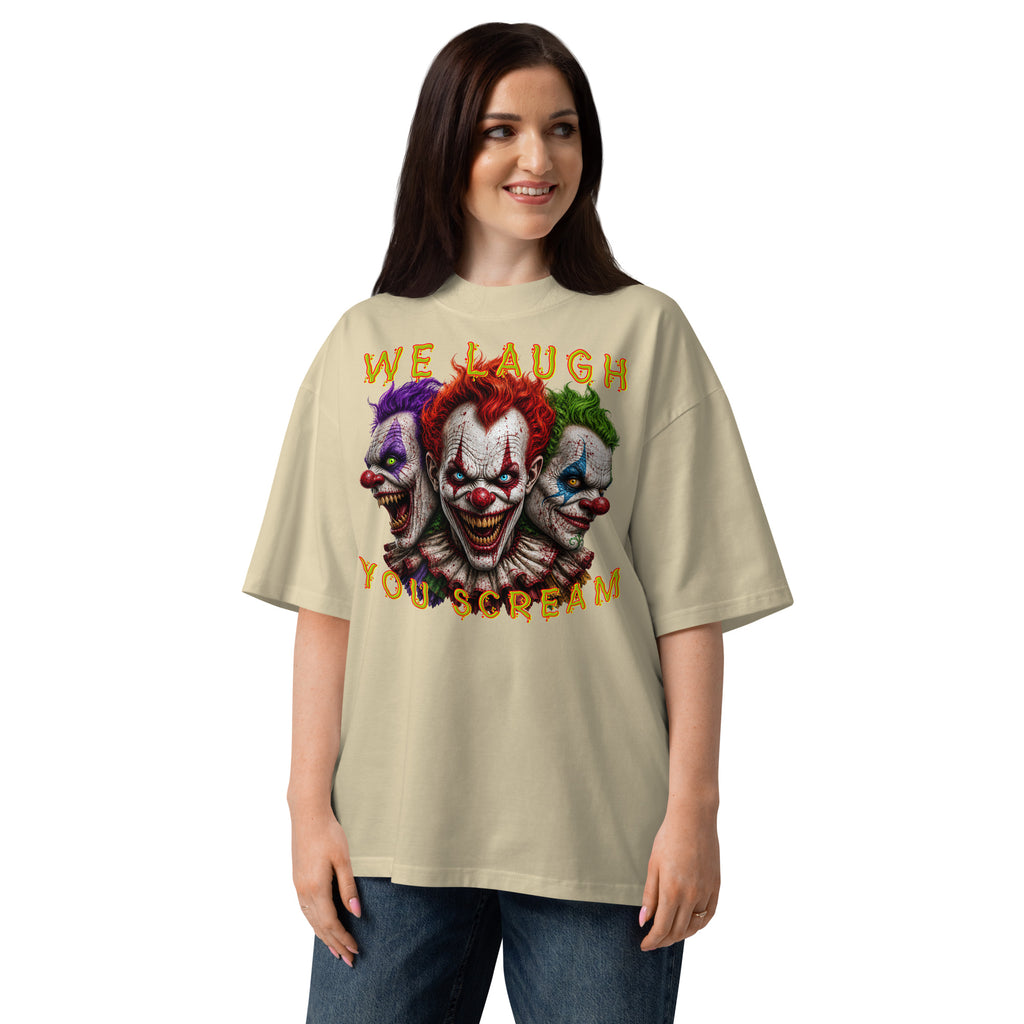 Killer Smiles Unisex organic oversized high neck t-shirt — Stone — front