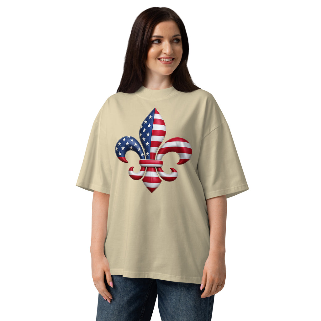 New Orleans Unisex organic oversized high neck t-shirt — Stone — front