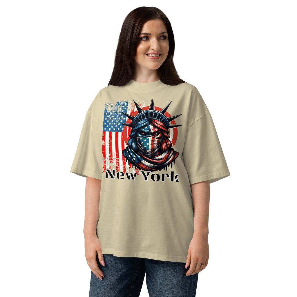 New York City Unisex organic oversized high neck t-shirt — Stone — front