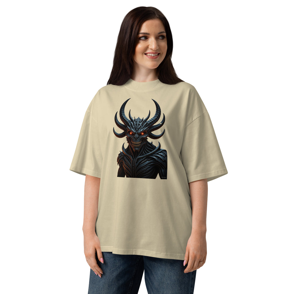 Nightmare King Unisex organic oversized high neck t-shirt — Stone — front