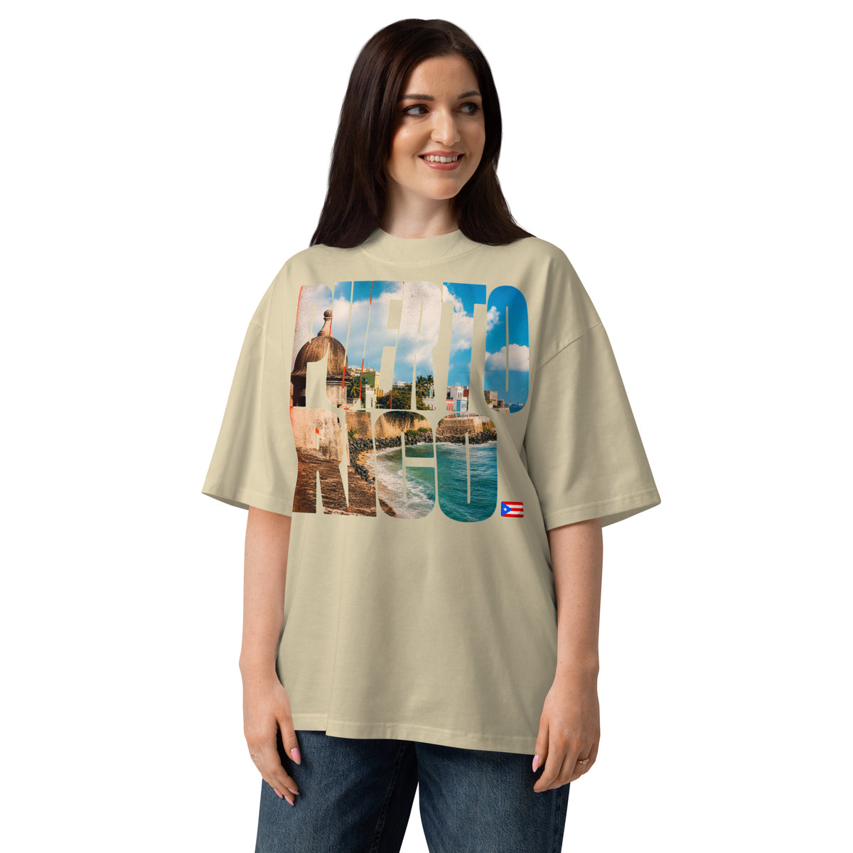 Puerto Rico Unisex organic oversized high neck t-shirt — Stone — front