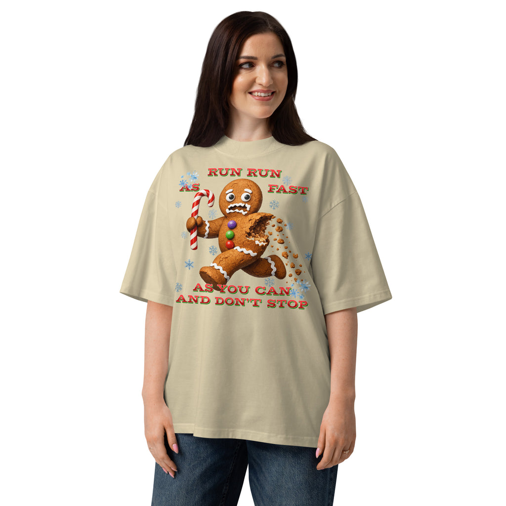 Run Run Unisex organic oversized high neck t-shirt — Stone — front