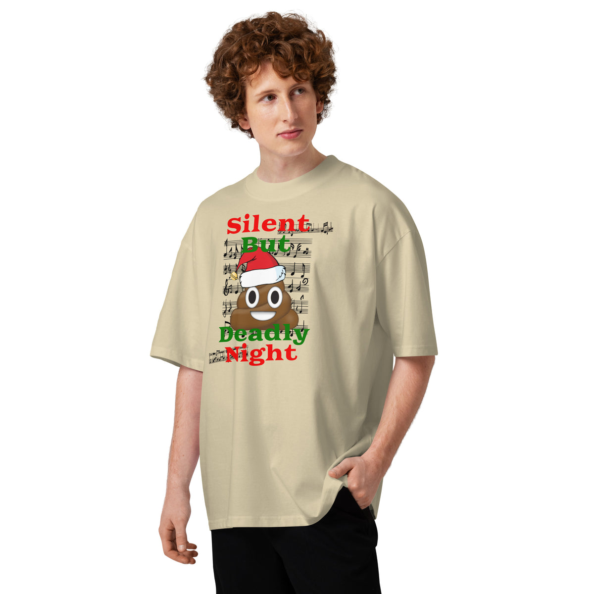Silent Night Unisex organic oversized high neck t-shirt — Stone — front