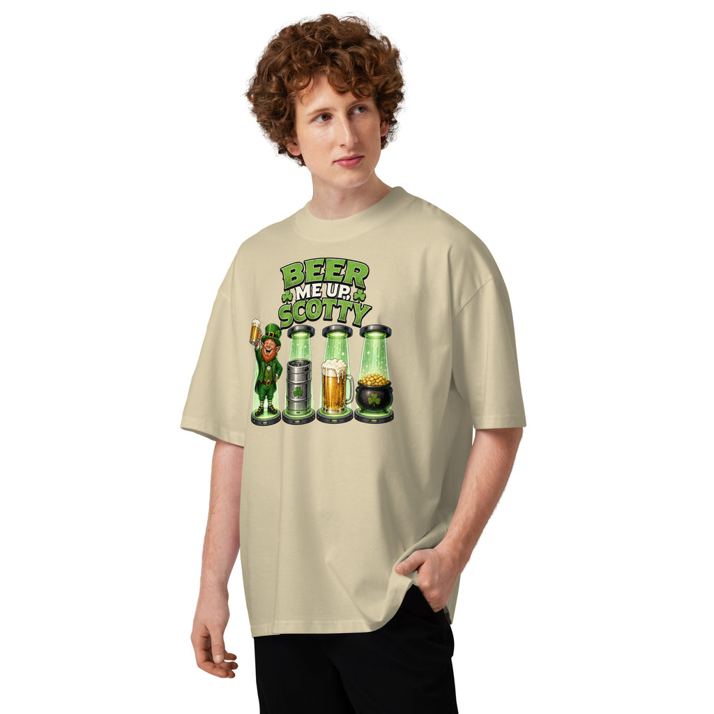 St. Patrick’s Day Transporter Unisex organic oversized high neck t-shirt — Stone — front