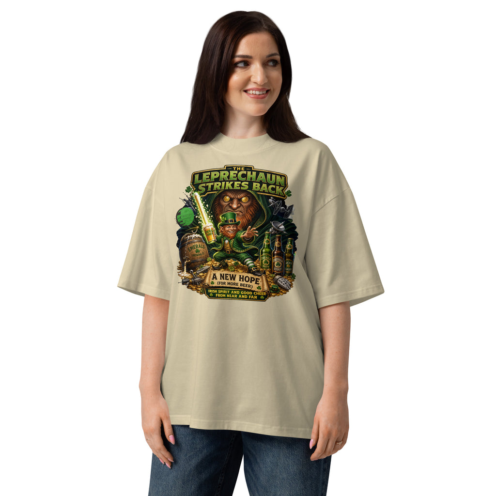 Leprechaun Strikes Back Unisex organic oversized high neck t-shirt — Stone — front