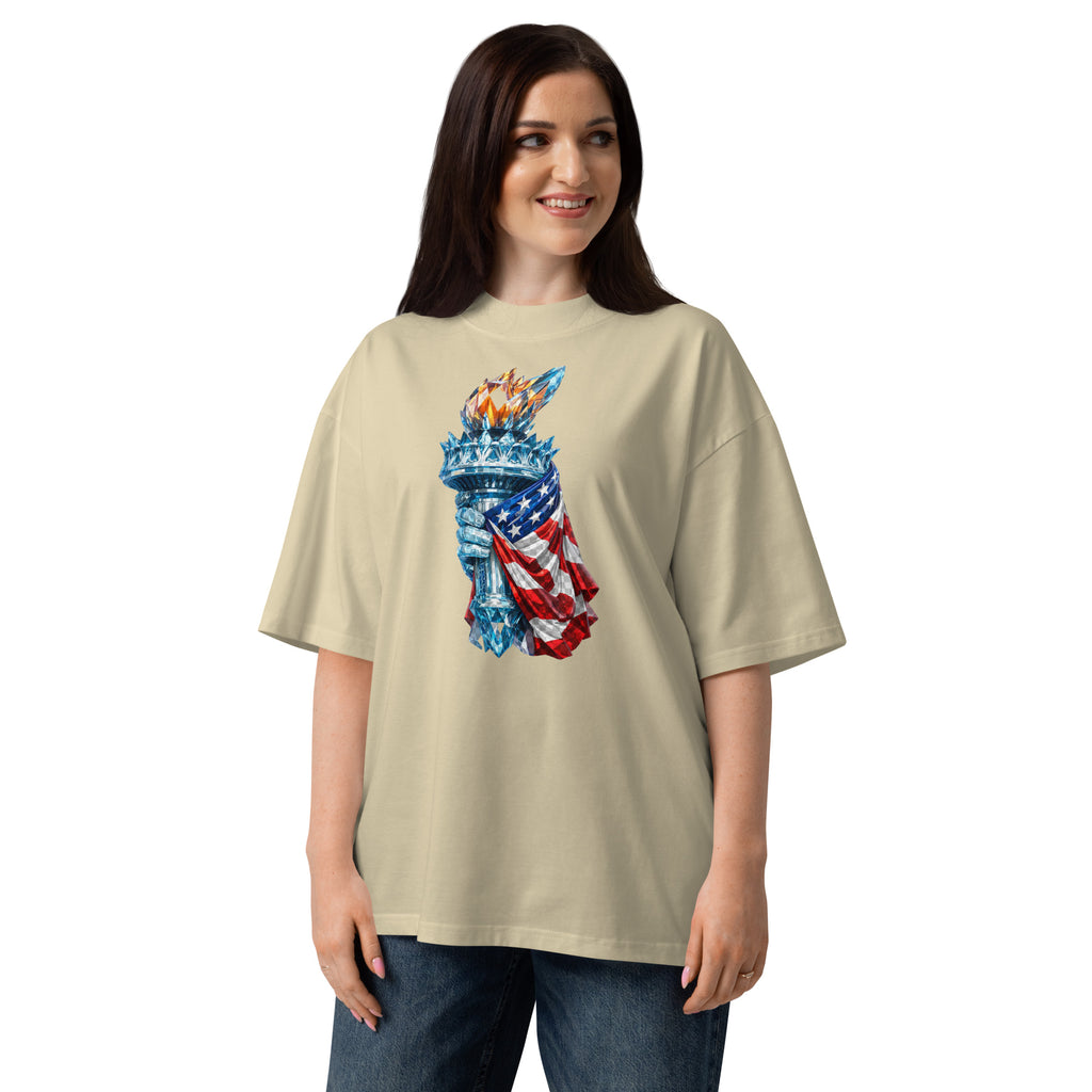 USA Liberty Ice Torch Unisex organic oversized high neck t-shirt — Stone — front
