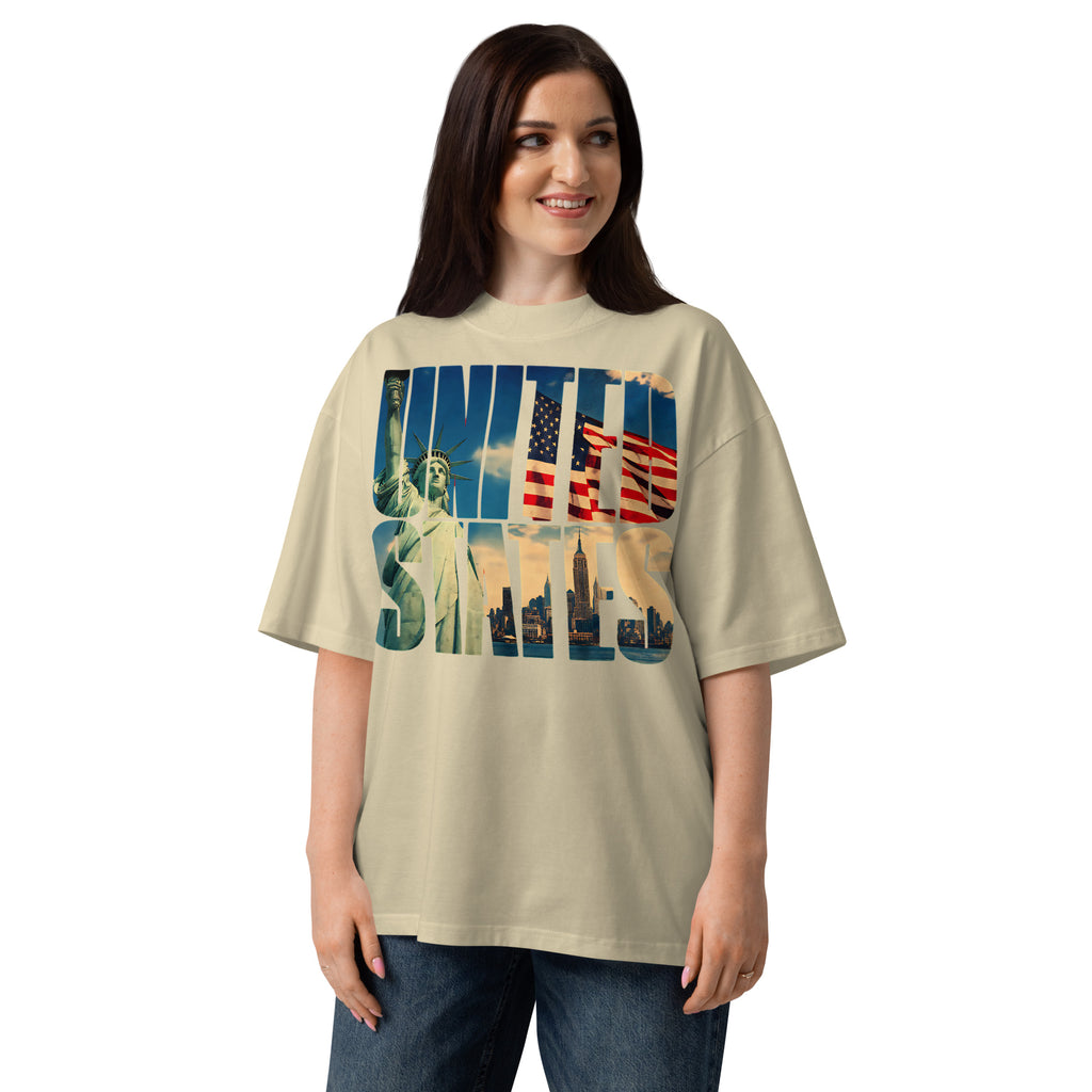 United States Unisex organic oversized high neck t-shirt — Stone — front