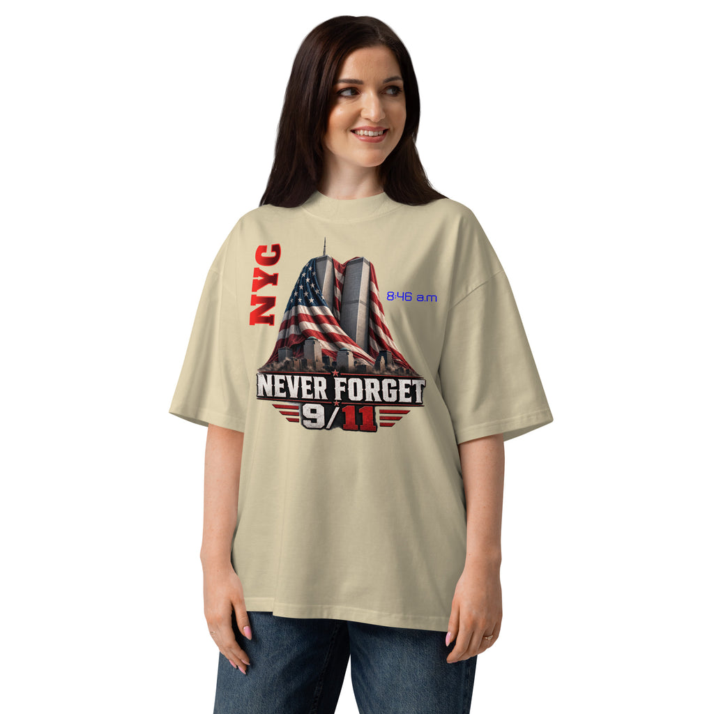 WTC 9/11 Unisex organic oversized high neck t-shirt — Stone — front