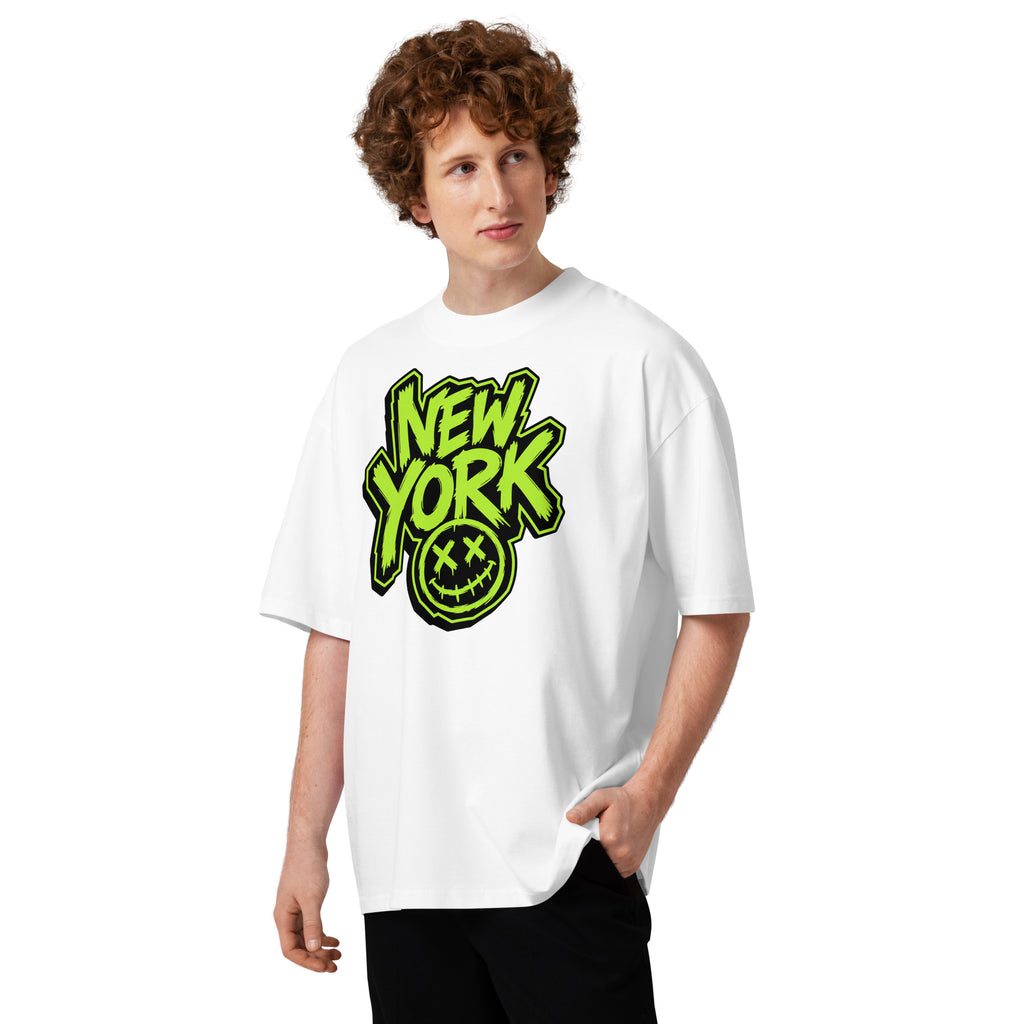 NY Smiles Unisex organic oversized high neck t-shirt — White — front