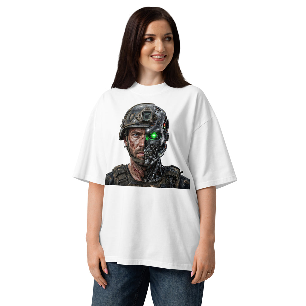 Borg Soldier Unisex organic oversized high neck t-shirt — White — front