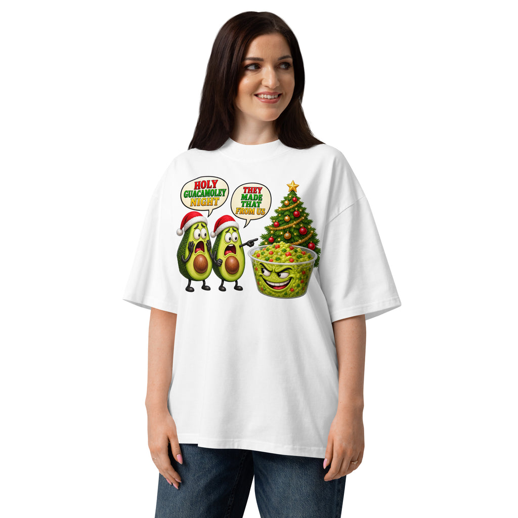 Christmas Guacamole Unisex organic oversized high neck t-shirt — White — front