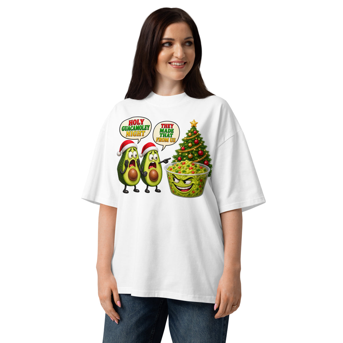 Christmas Guacamole Unisex organic oversized high neck t-shirt — White — front