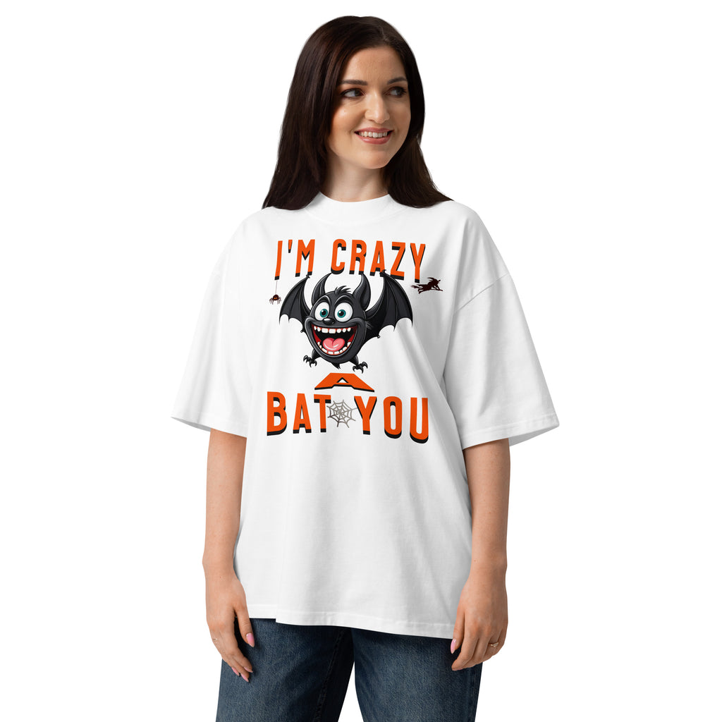 Crazy Bat You Unisex organic oversized high neck t-shirt — White — front