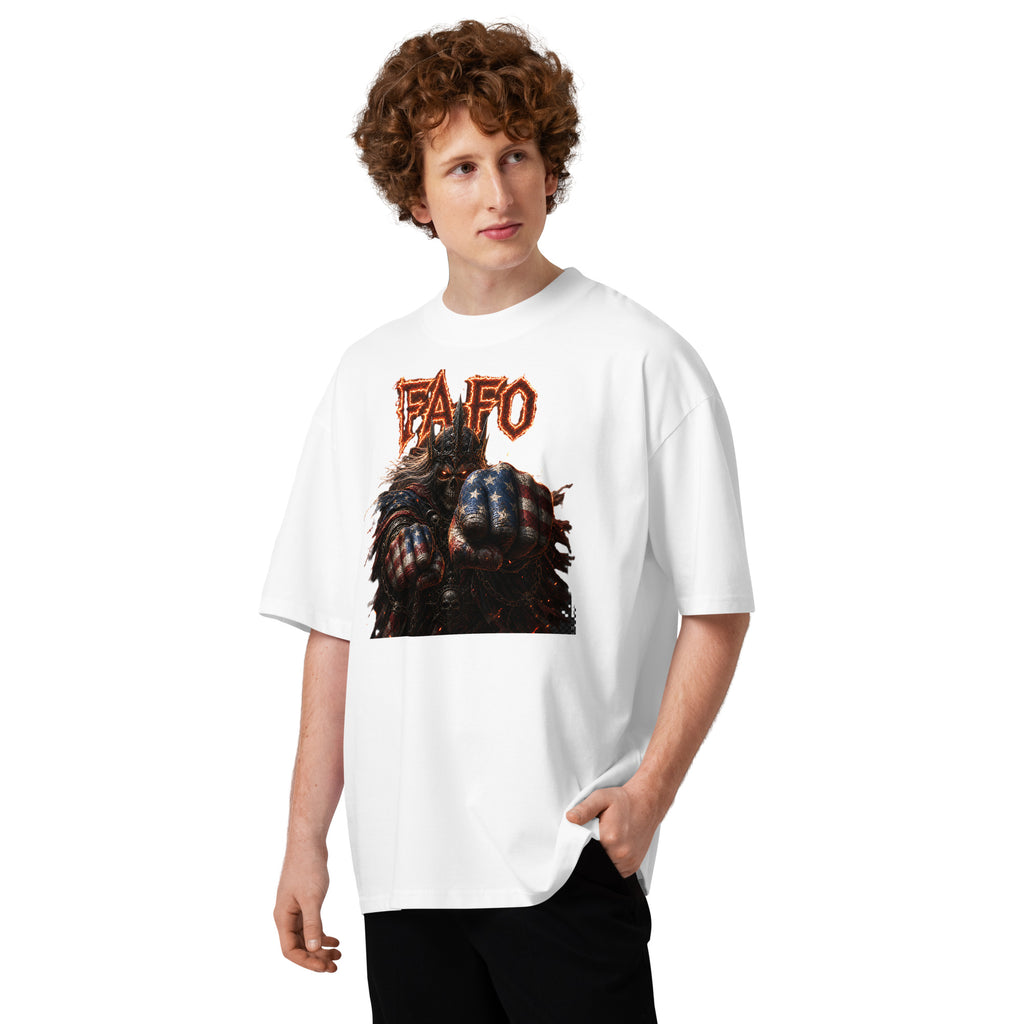 Dark FAFO Unisex organic oversized high neck t-shirt — White — front