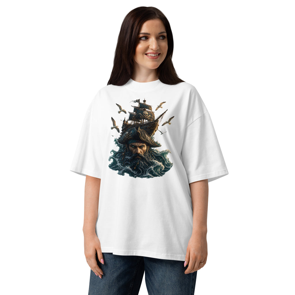 Dead Waters Unisex organic oversized high neck t-shirt — White — front