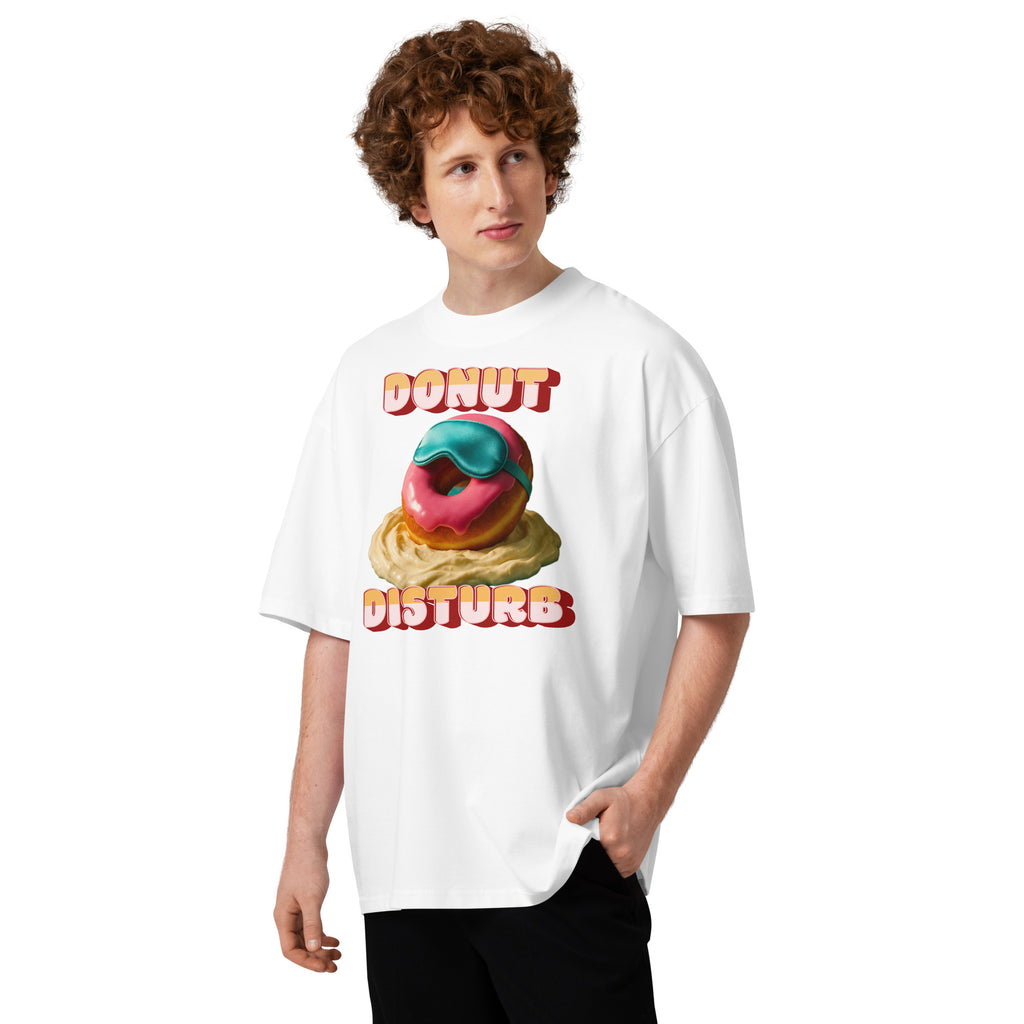 Donut Disturb Unisex organic oversized high neck t-shirt — White — front