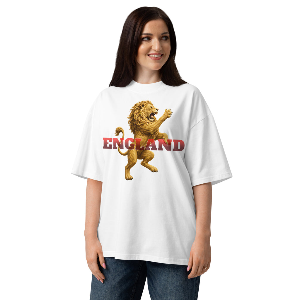 England Lion Unisex organic oversized high neck t-shirt — White — front