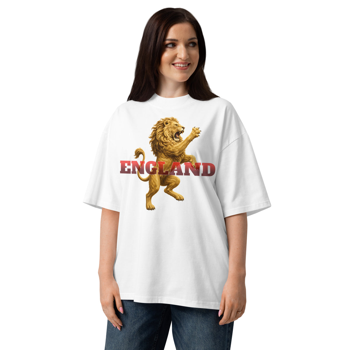 England Lion Unisex organic oversized high neck t-shirt — White — front