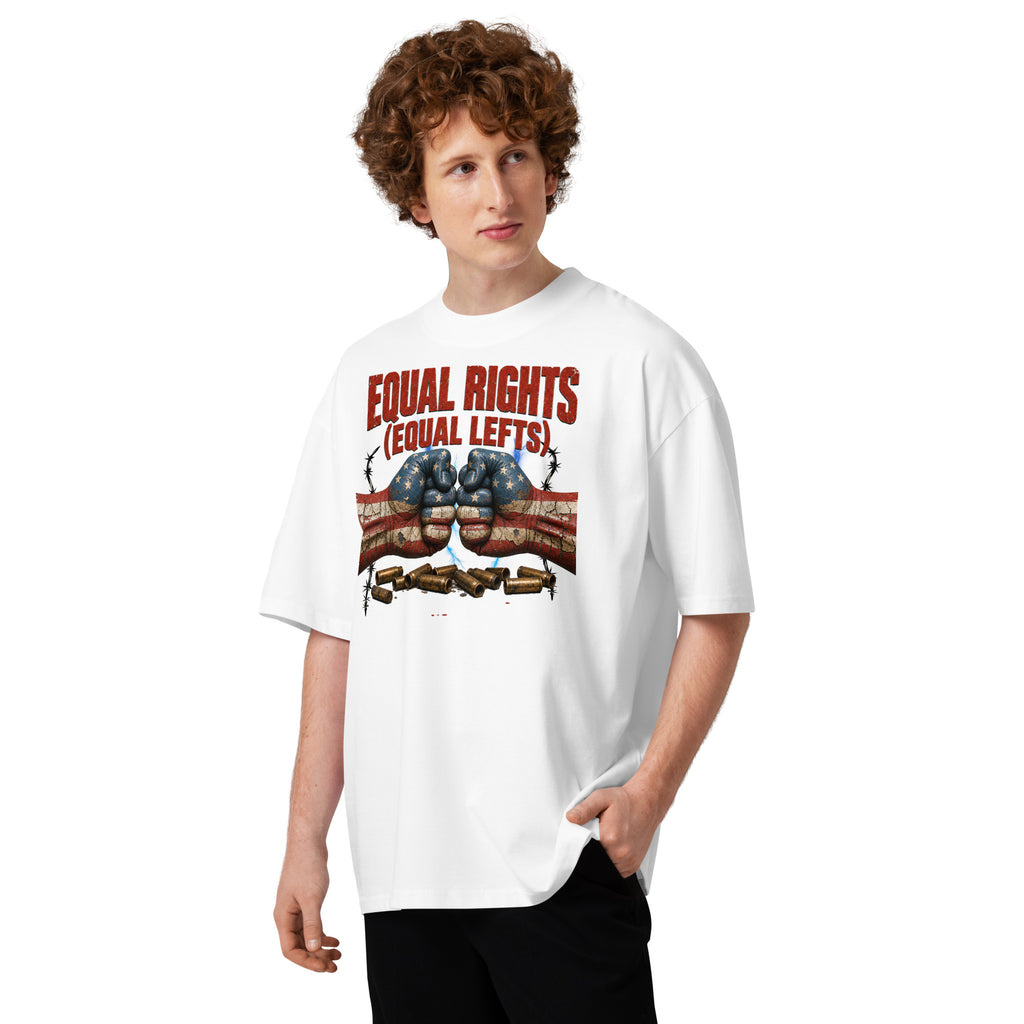 Equal Rights Equal Lefts Unisex organic oversized high neck t-shirt — White — front