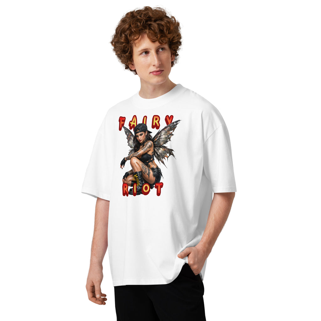 Fairy Riot Unisex organic oversized high neck t-shirt — White — front