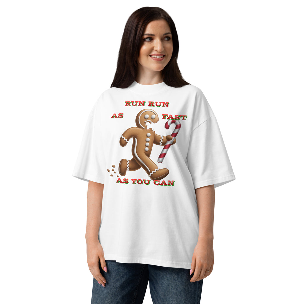 Gingerbread Man Unisex organic oversized high neck t-shirt — White — front