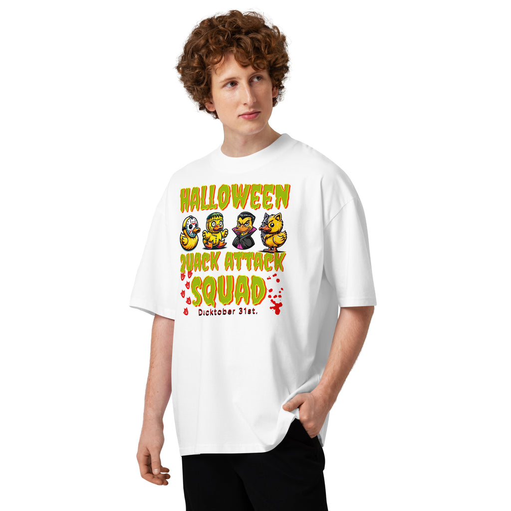 Halloween Quack Attack Unisex organic oversized high neck t-shirt — White — front