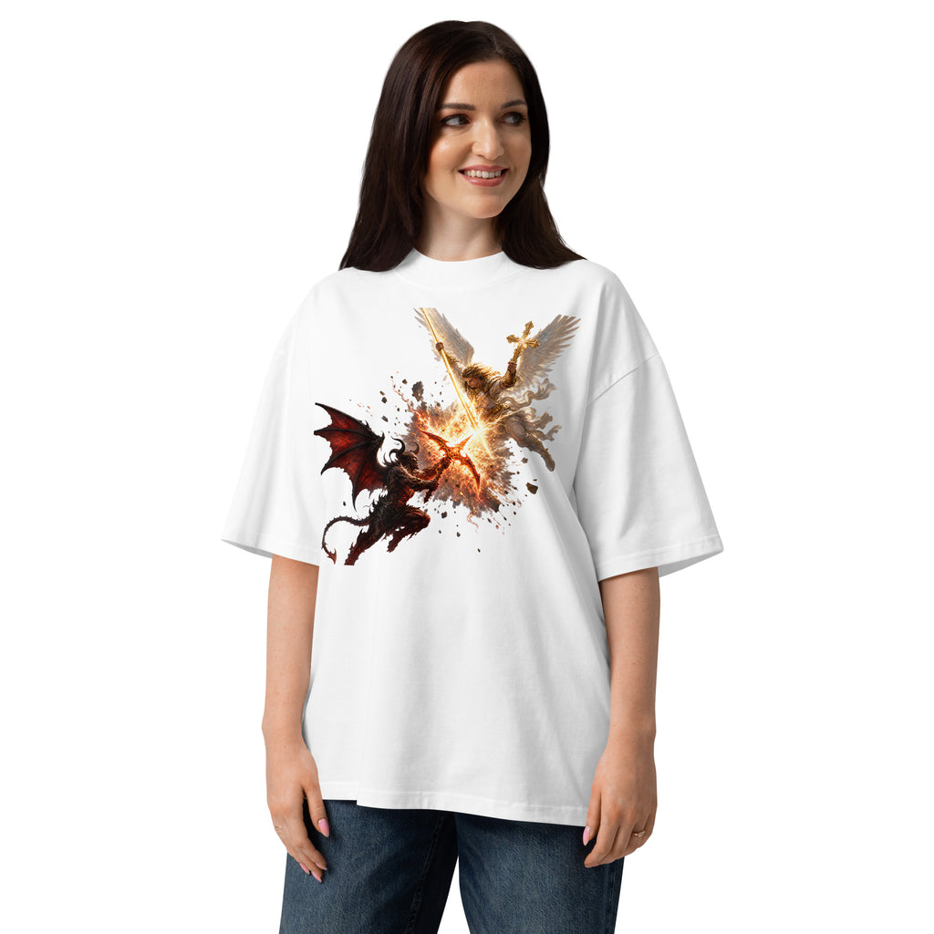 Heaven and Hell Unisex organic oversized high neck t-shirt — White — front