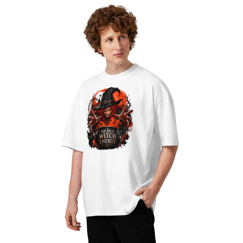 Heavy Witch Energy Unisex organic oversized high neck t-shirt — White — front