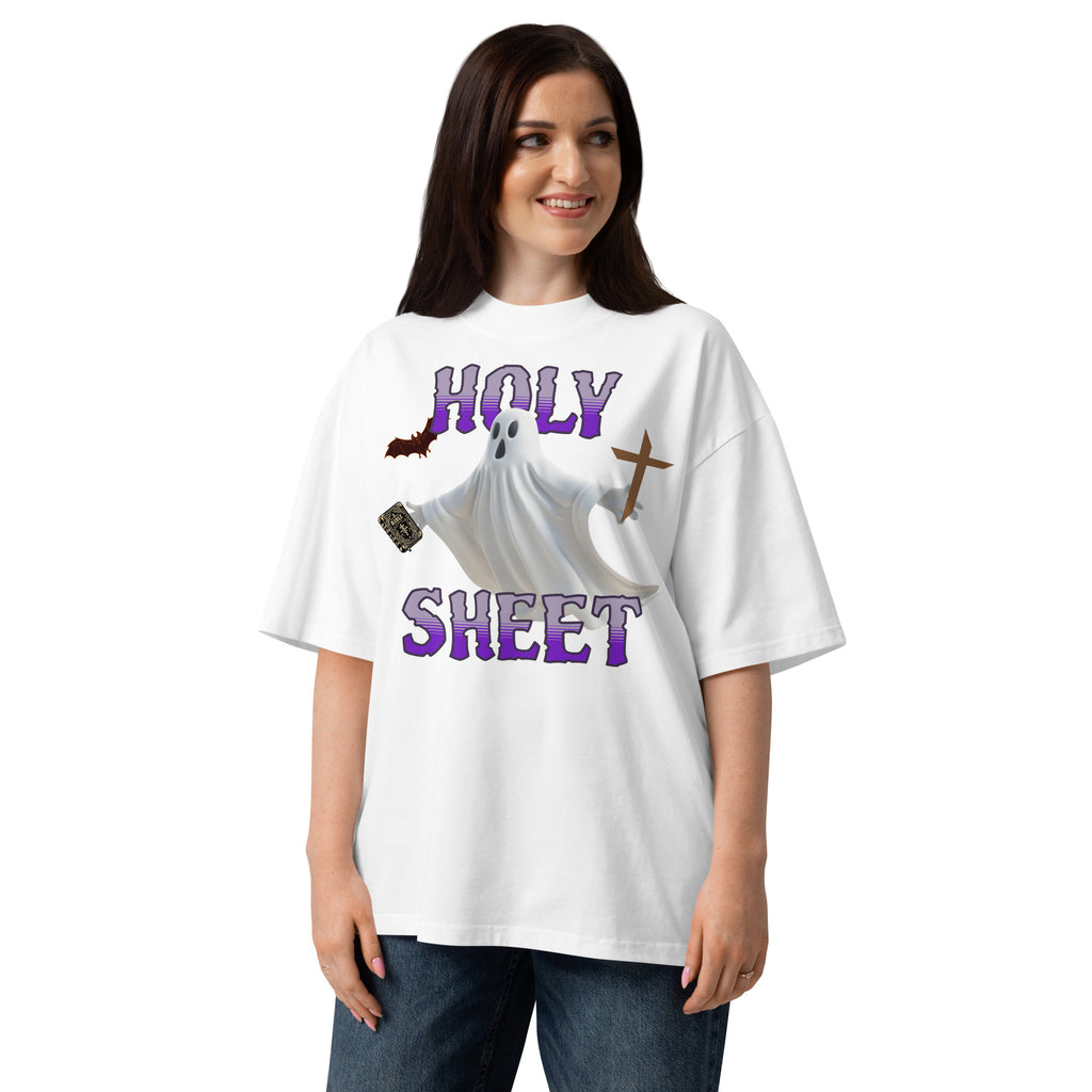 Holy Sheet Unisex organic oversized high neck t-shirt — White — front
