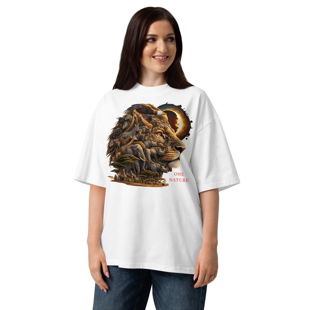 Illusions Lion Unisex organic oversized high neck t-shirt — White — front