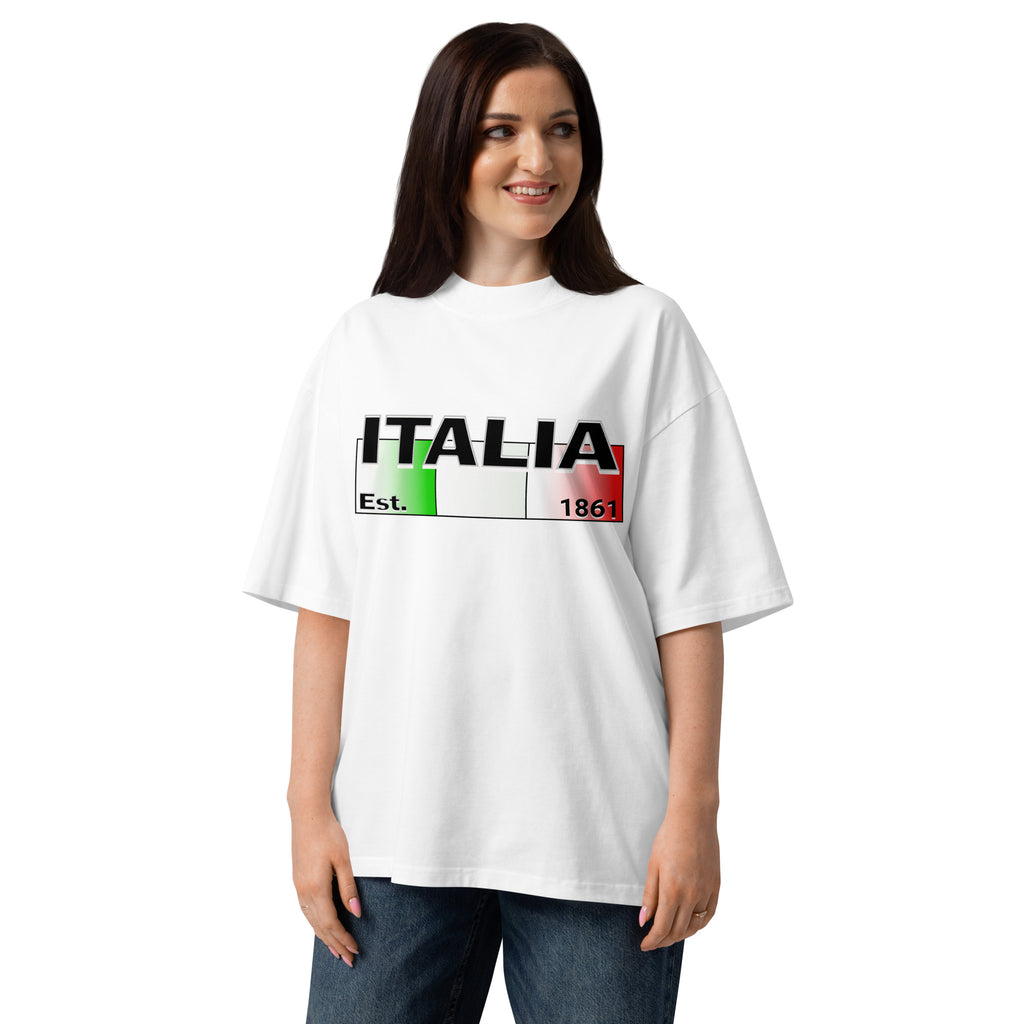 Italy Unisex organic oversized high neck t-shirt — White — front