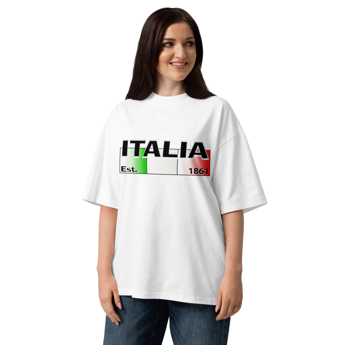 Italy Unisex organic oversized high neck t-shirt — White — front