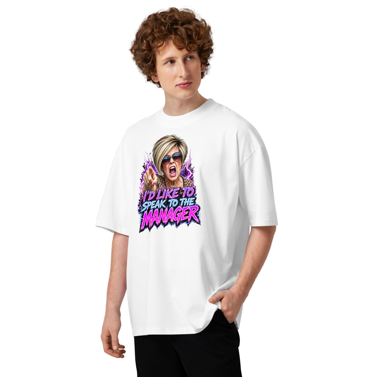 Karen Unisex organic oversized high neck t-shirt — White — front