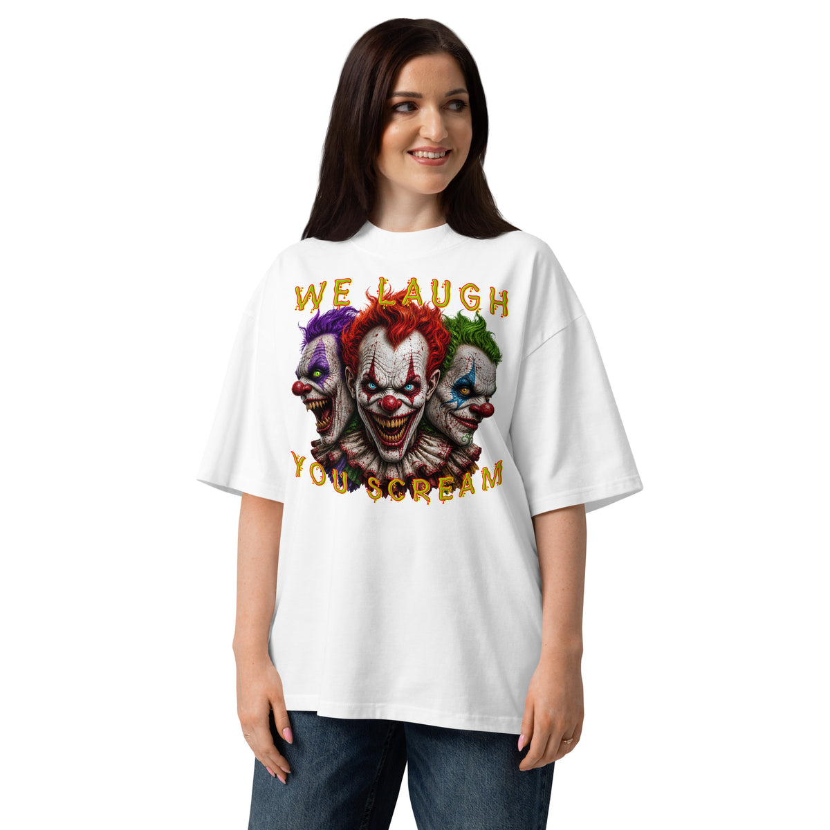 Killer Smiles Unisex organic oversized high neck t-shirt — White — front