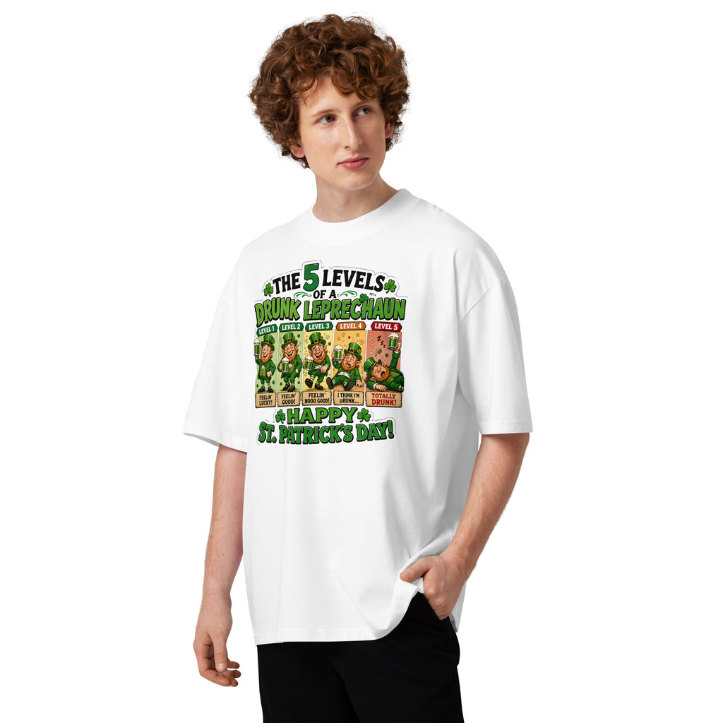 Five Levels of Leprechaun Unisex organic oversized high neck t-shirt — White — front
