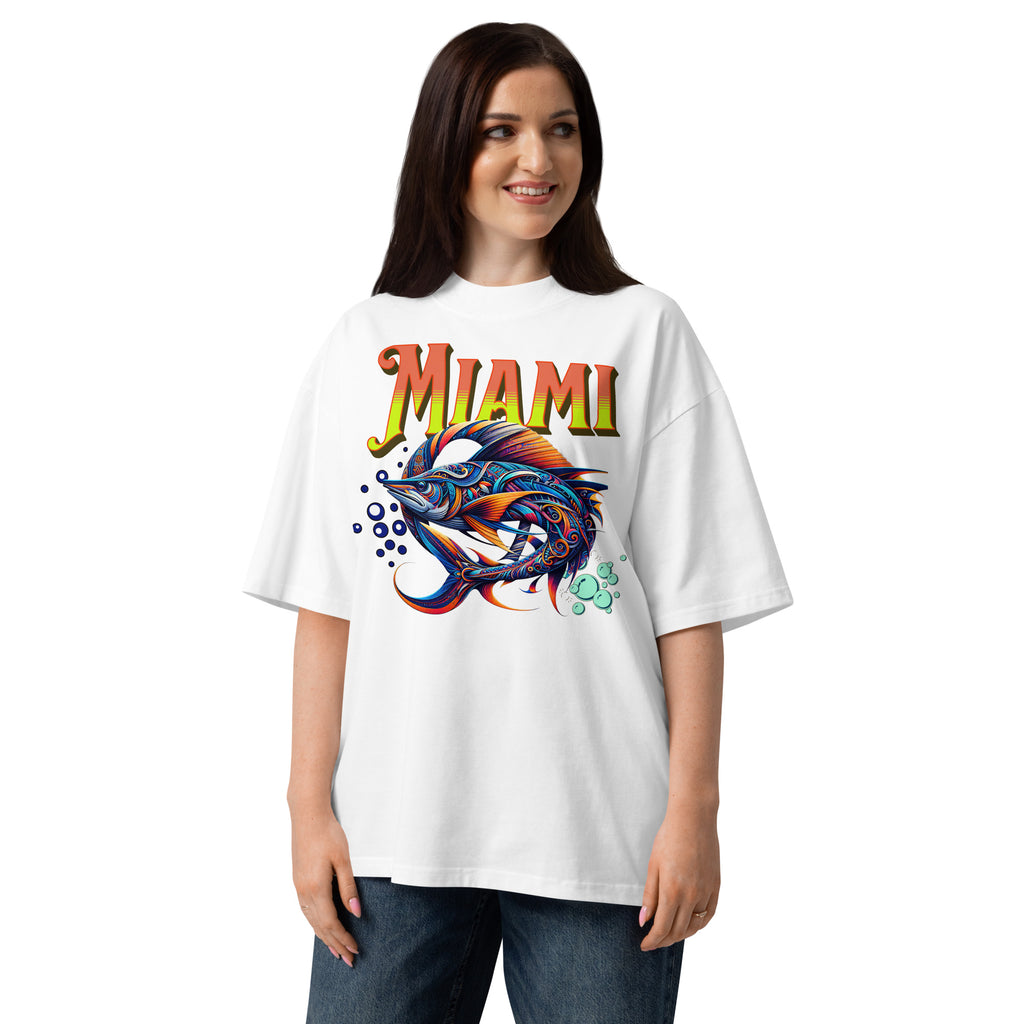 Miami Swordfish Unisex organic oversized high neck t-shirt — White — front
