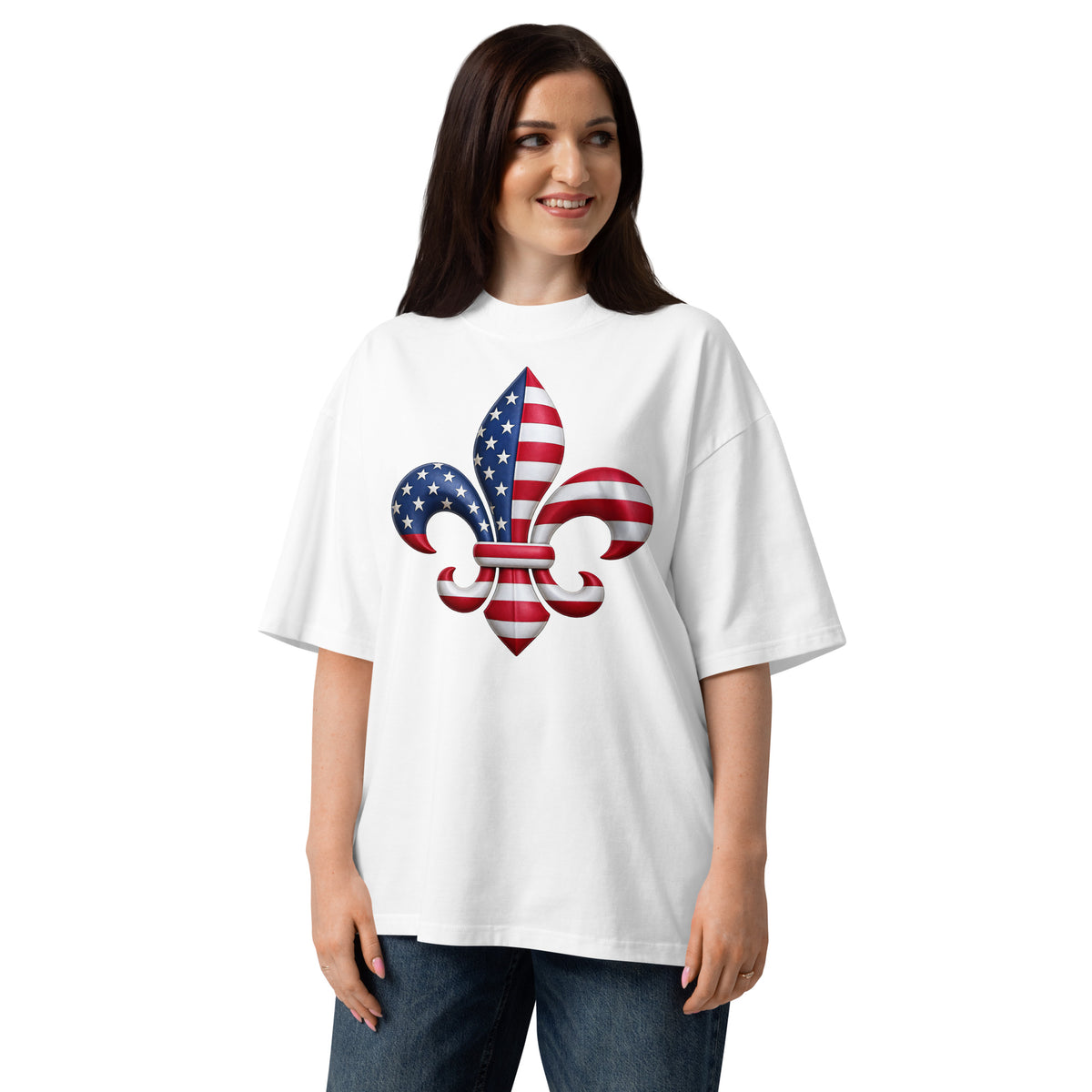 New Orleans Unisex organic oversized high neck t-shirt — White — front
