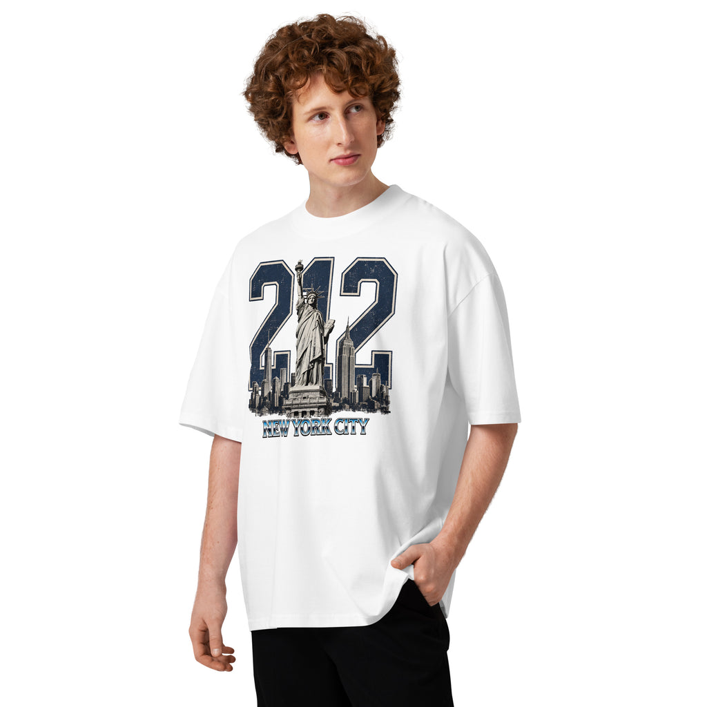 New York 212 Unisex organic oversized high neck t-shirt — White — front