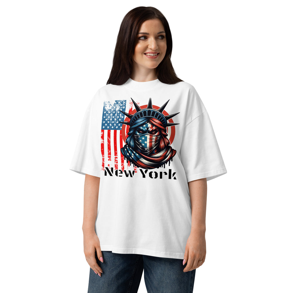 New York City Unisex organic oversized high neck t-shirt — White — front