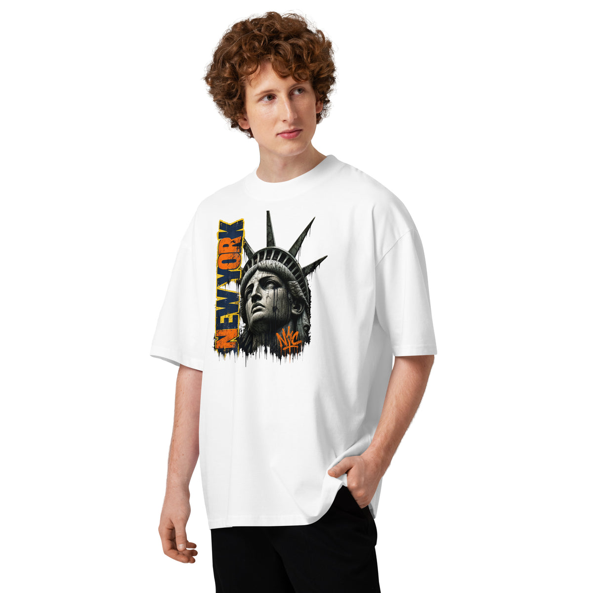 New York Grit Unisex organic oversized high neck t-shirt — White — front