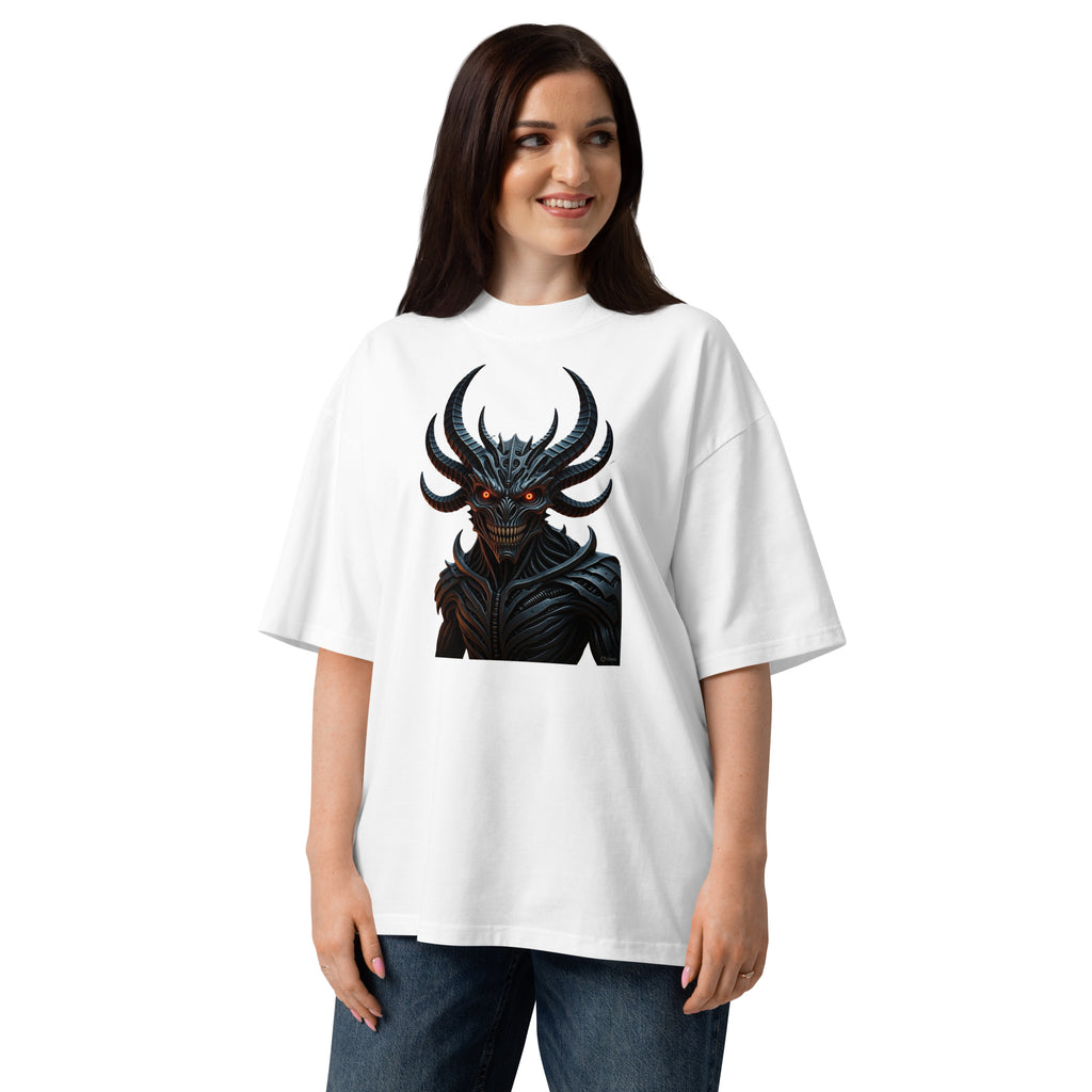 Nightmare King Unisex organic oversized high neck t-shirt — White — front