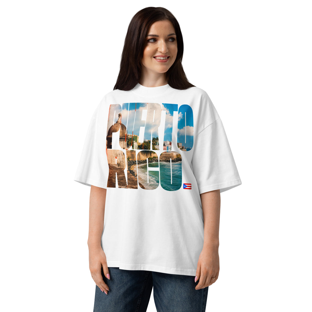 Puerto Rico Unisex organic oversized high neck t-shirt — White — front
