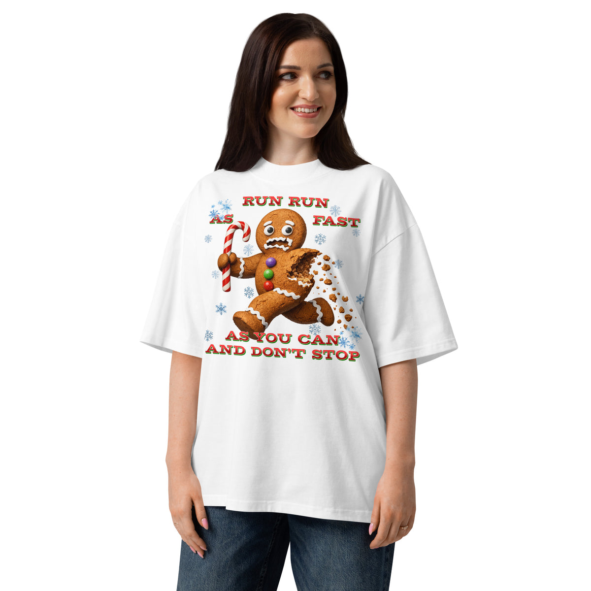 Run Run Unisex organic oversized high neck t-shirt — White — front